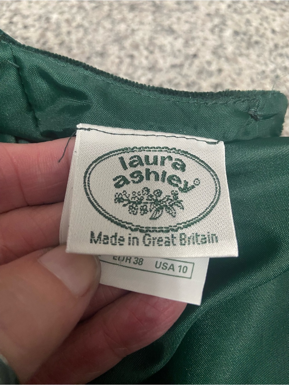 Vintage LAURA ASHLEY Emerald Green Velvet Maxi Dress W/Button Open Back 10 - Picture 15 of 17